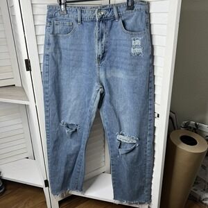 Shein Ultra High Rise Straight Leg Women's Cropped Distressed Jeans Size Lg 8/10